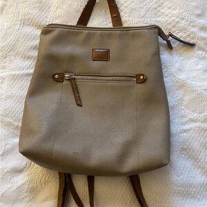 Roots Taupe and Brown Leather Backpack